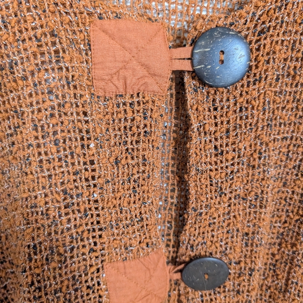 VINTAGE Frazzle Burnt Orange Open Knit Art To Wear Short SleeveCardigan Sweater - Picture 3 of 7